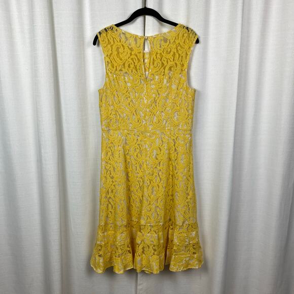 Adrianna Papell Yellow Lace Sleeveless Midi Dress Sz.14 - Picture 5 of 11